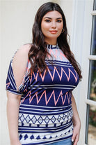 Plus Polka Dot Cold Shoulder Short Sleeve Back Self-tie Top - VacationGrabs