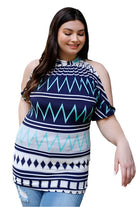 Plus Polka Dot Cold Shoulder Short Sleeve Back Self-tie Top - VacationGrabs