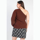 Plus Brown Ribbed Textured One Shoulder Top - VacationGrabs