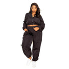 Women's Outfits & Sets Black Active Zip Up Set Cord Lock Detail