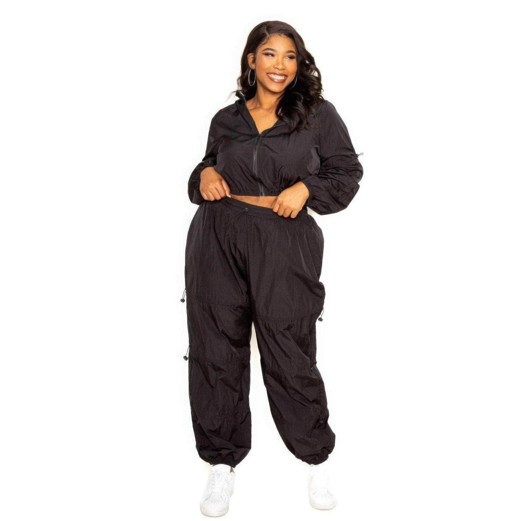 Black Active Zip Up Set Cord Lock Detail - VacationGrabs