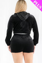 Plus Size Velour Crop Zip Up Hoodie And Shorts Set - VacationGrabs