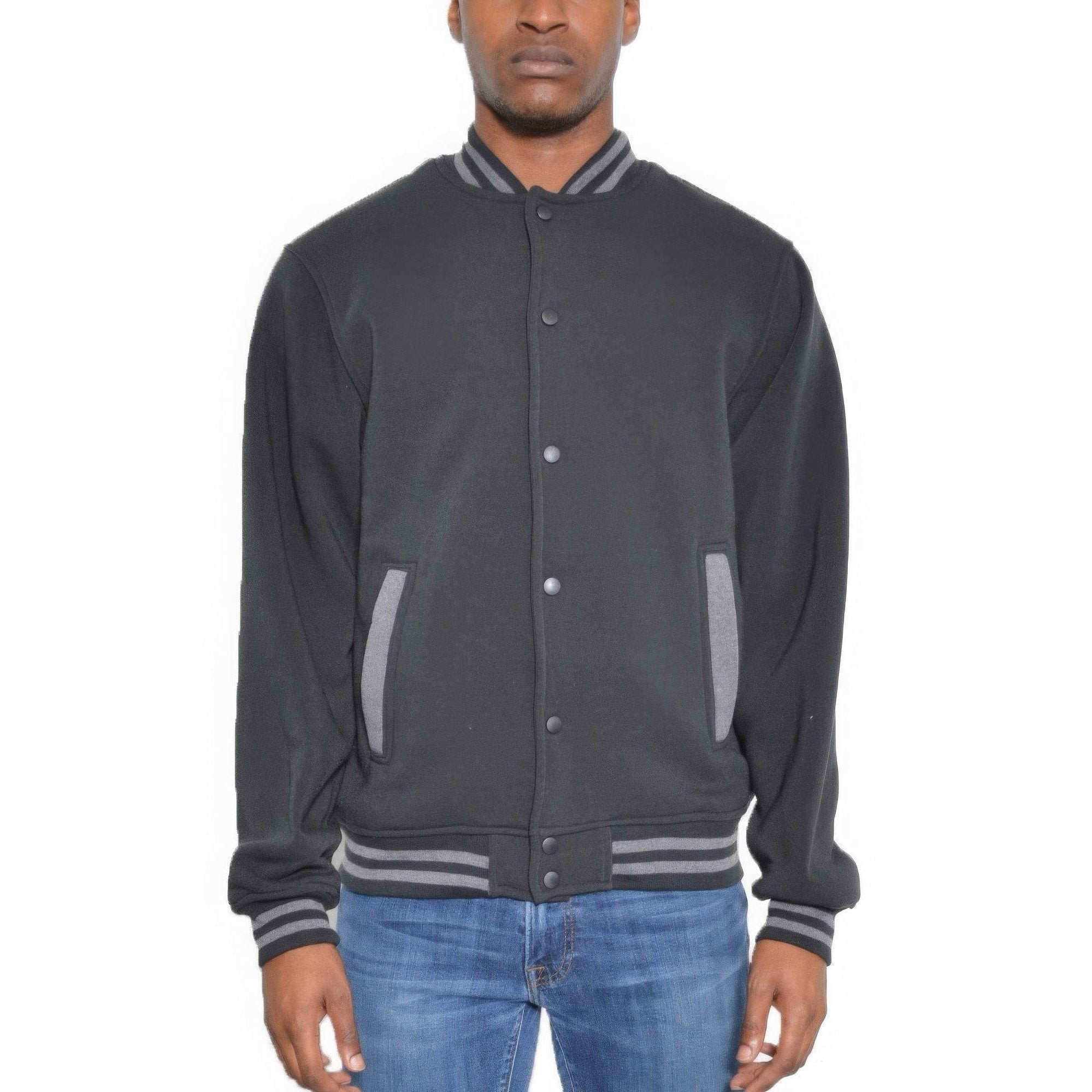 Mens Fleece Snap Button Varsity Jacket - VacationGrabs