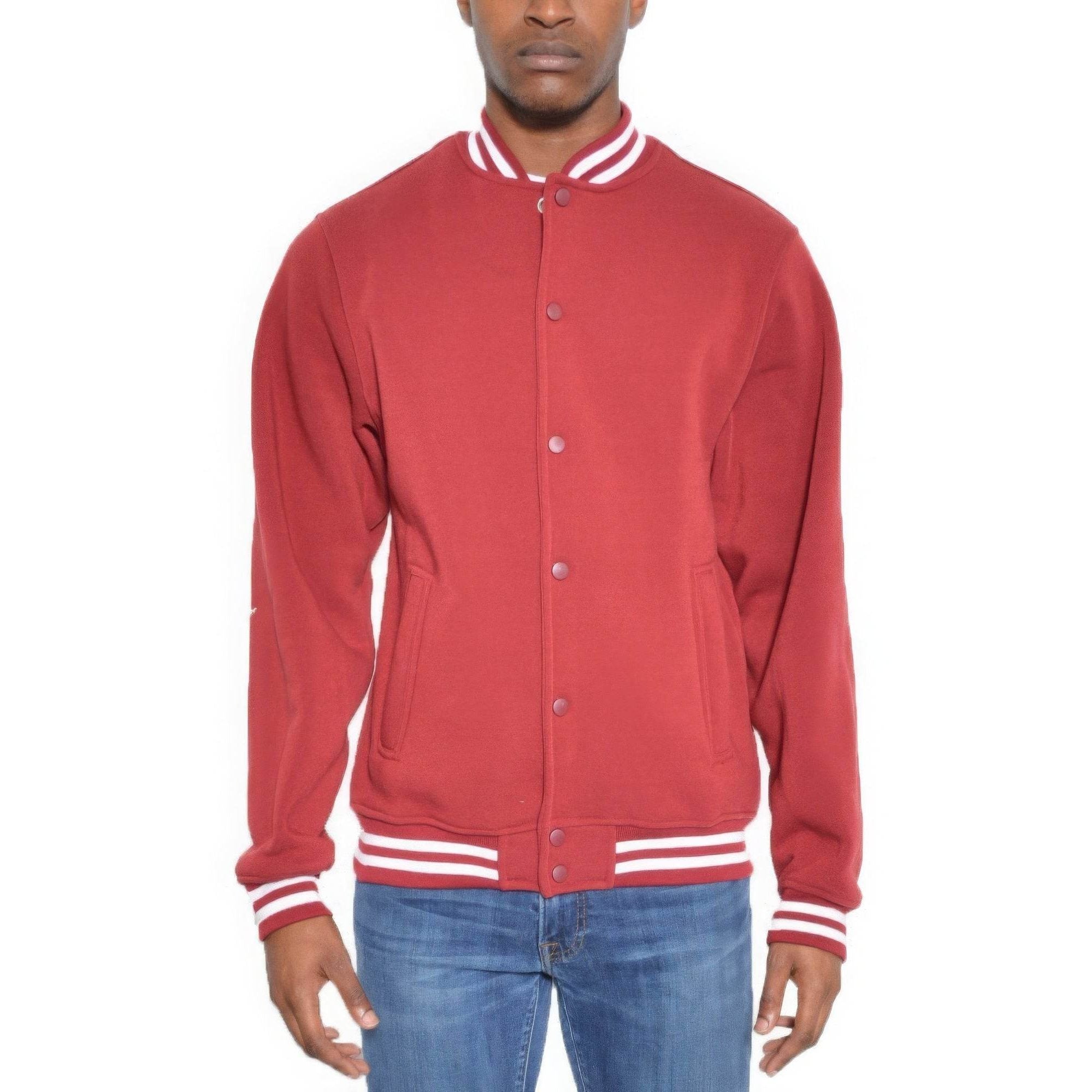 Mens Fleece Snap Button Varsity Jacket - VacationGrabs