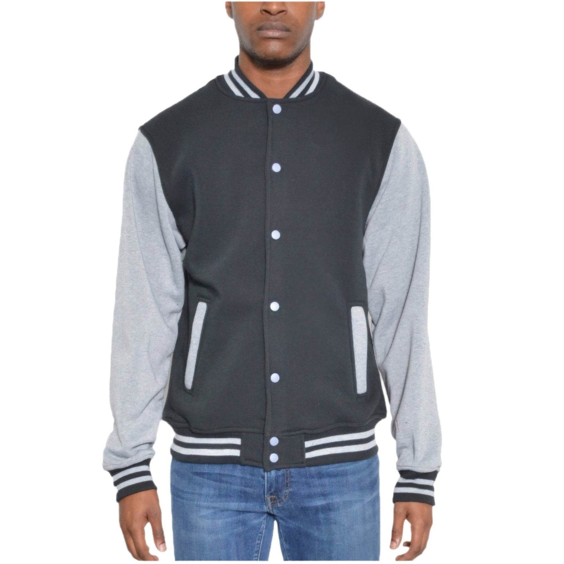 Mens Fleece Snap Button Varsity Jacket - VacationGrabs