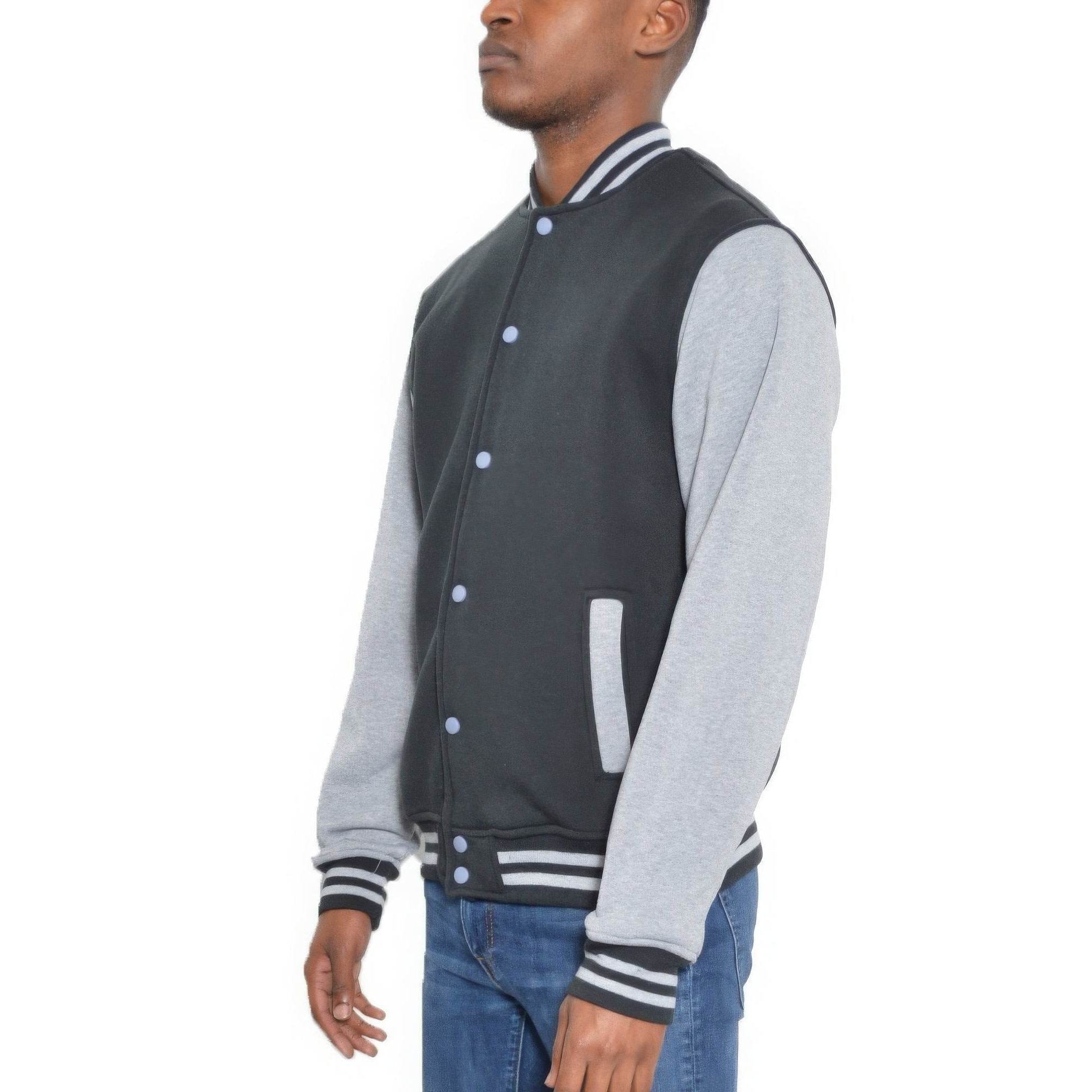 Mens Fleece Snap Button Varsity Jacket - VacationGrabs