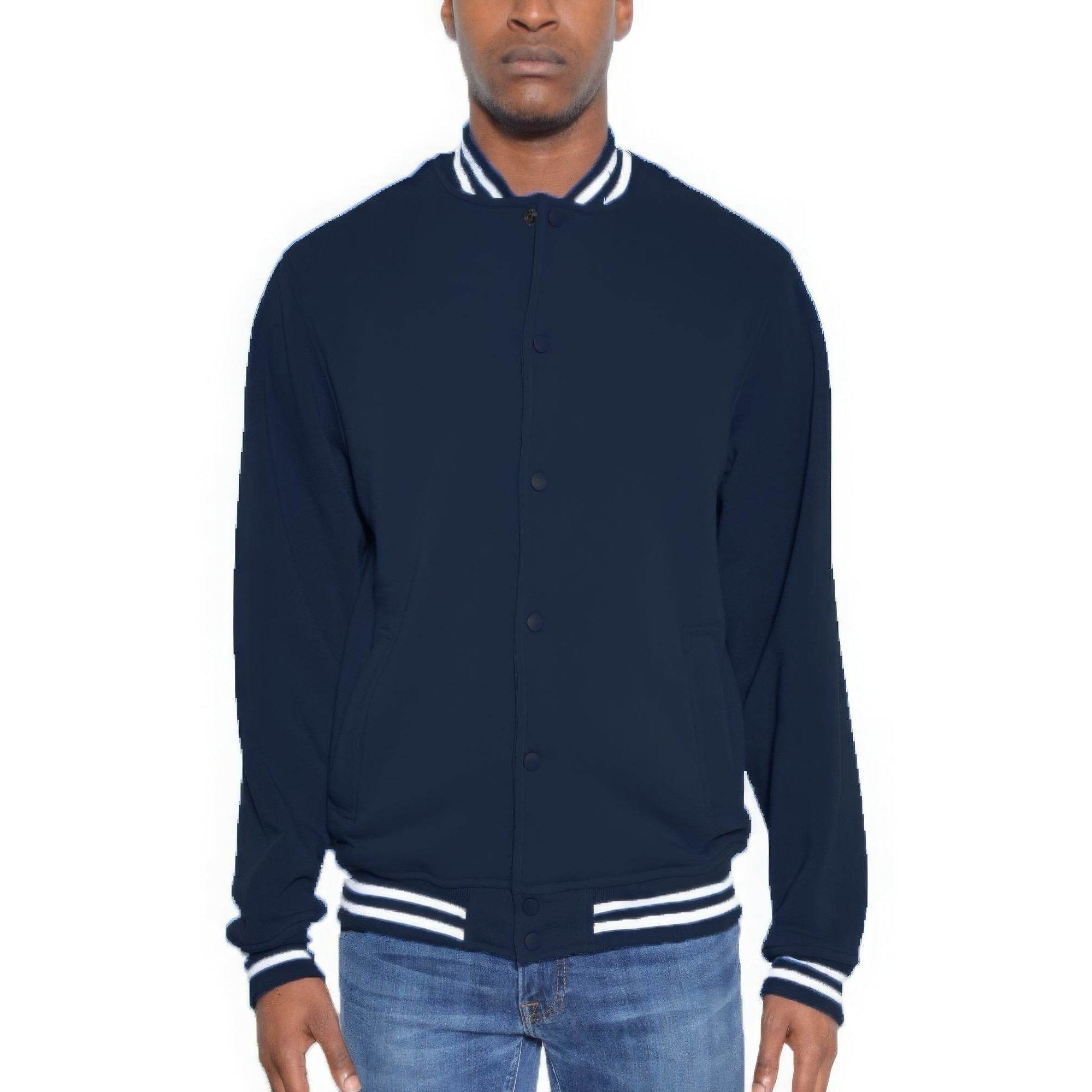 Mens Fleece Snap Button Varsity Jacket - VacationGrabs