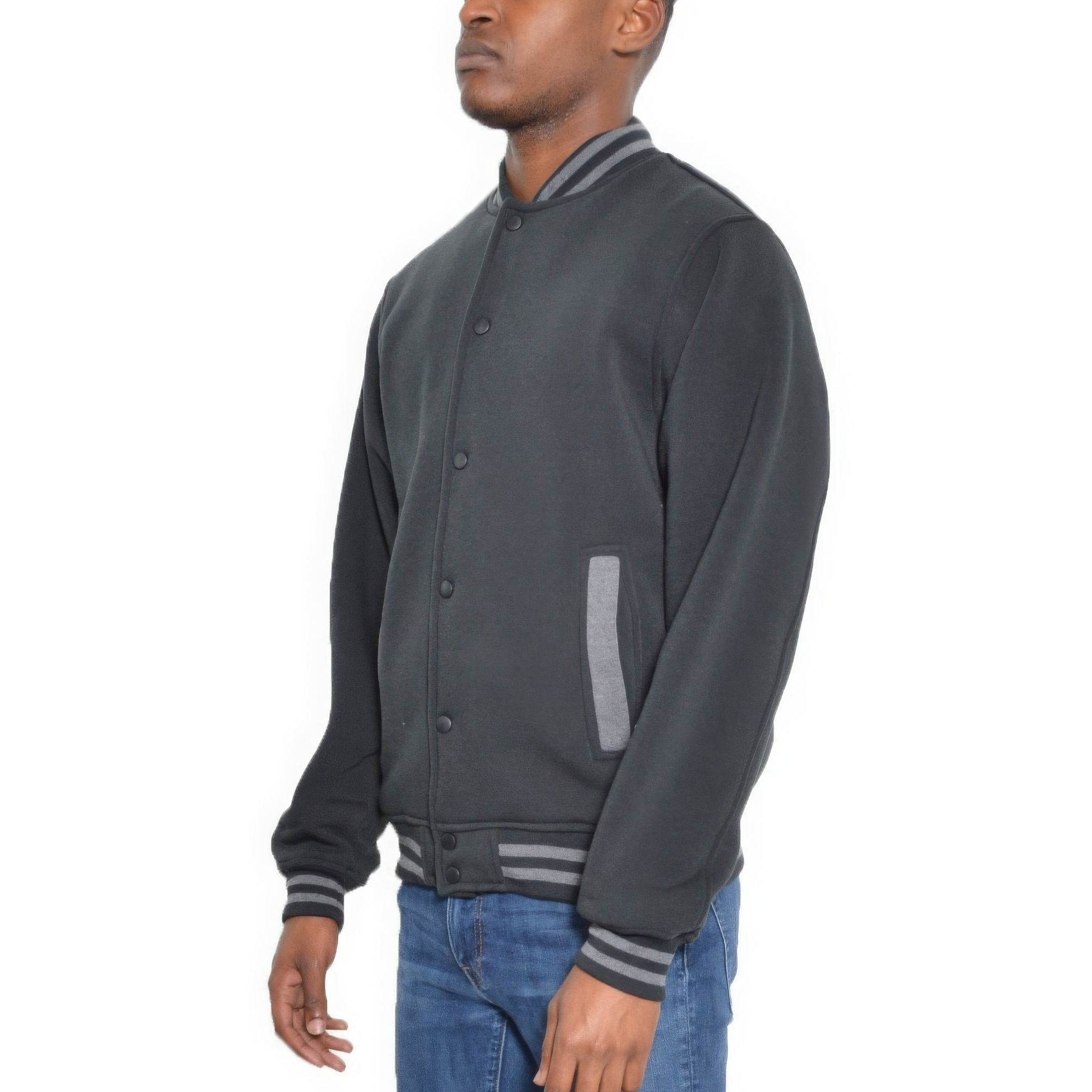 Mens Fleece Snap Button Varsity Jacket - VacationGrabs