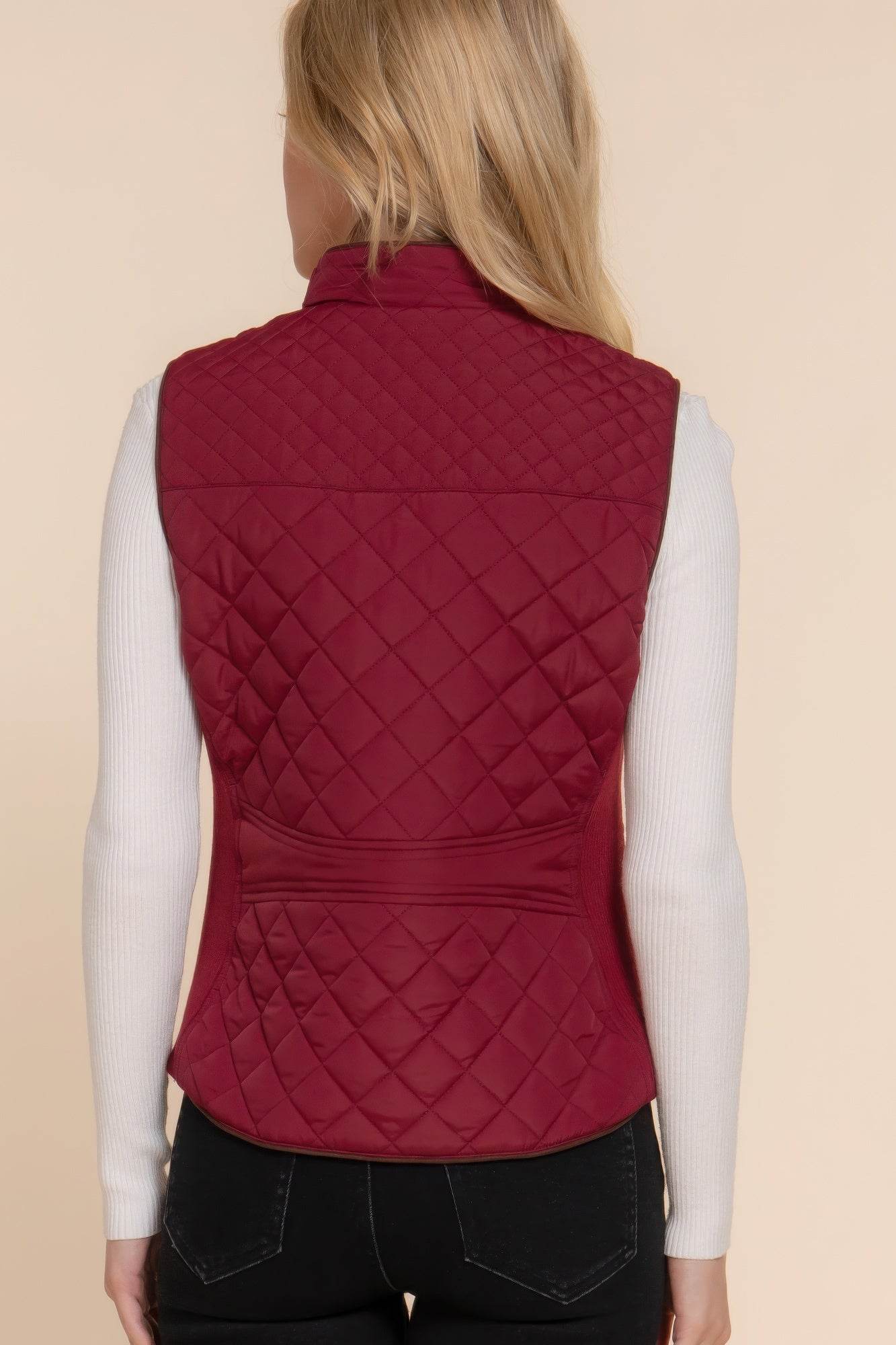 Suede Piping Quilted Padding Vest - VacationGrabs