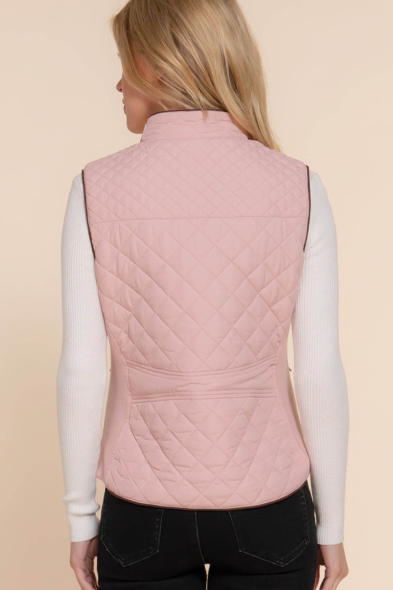 Suede Piping Quilted Padding Vest - VacationGrabs