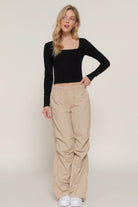 Long slv sweetheart neck seam detail knit top - VacationGrabs