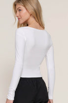 Long slv sweetheart neck seam detail knit top - VacationGrabs