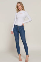 Long Sleeve Mock Neck Keyhole Rib Knit Top - VacationGrabs