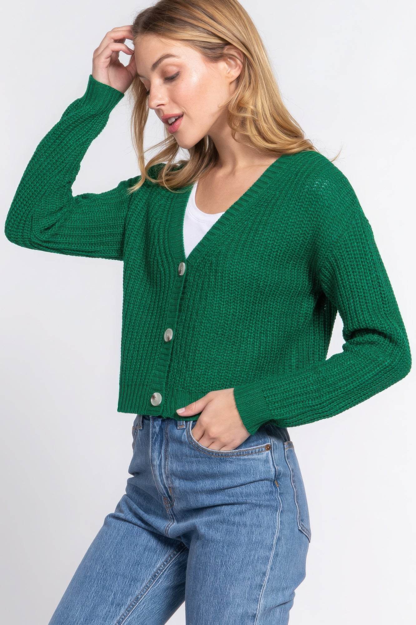 Long slv v-neck sweater cardigan - VacationGrabs