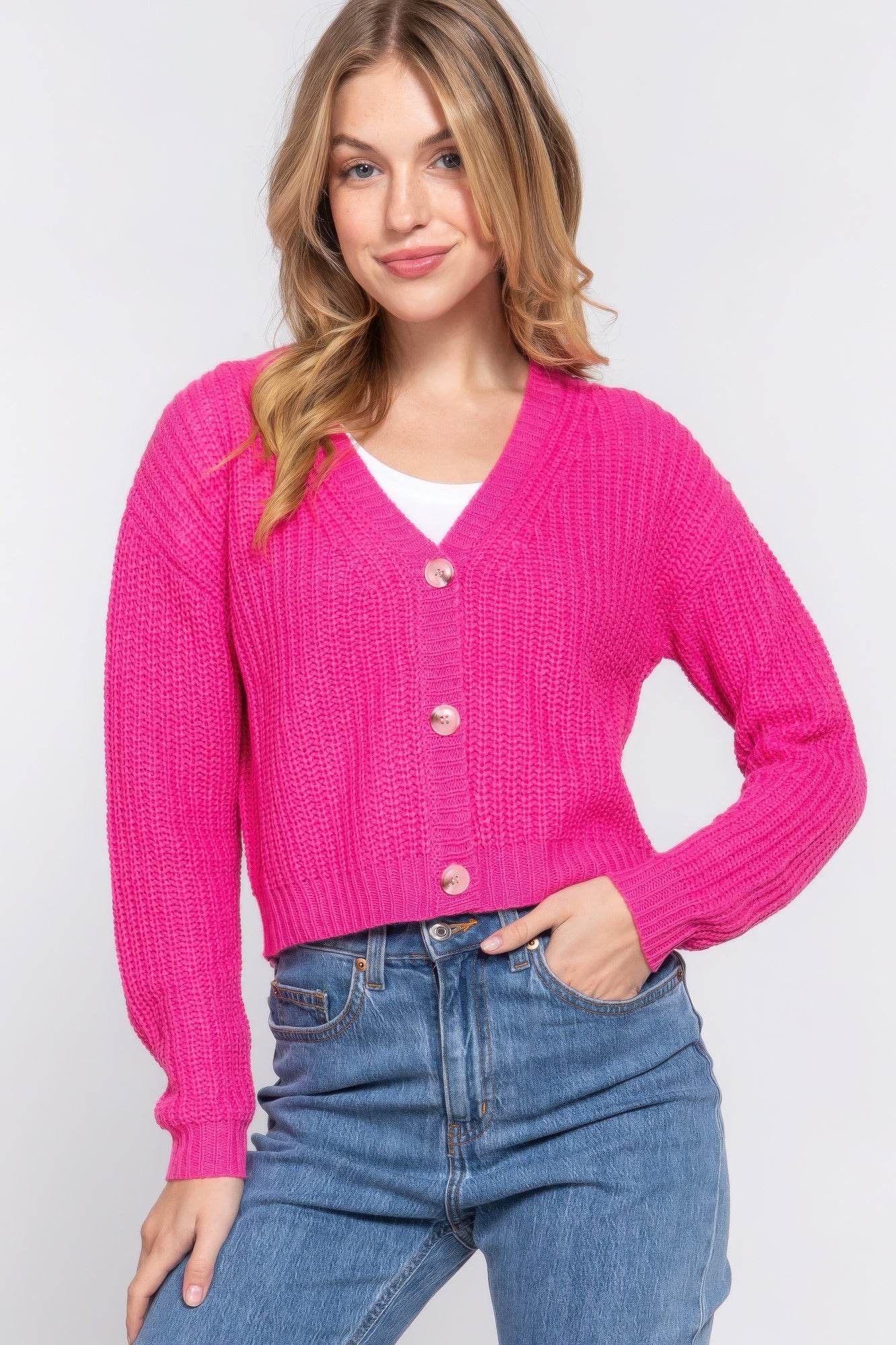 Long slv v-neck sweater cardigan - VacationGrabs