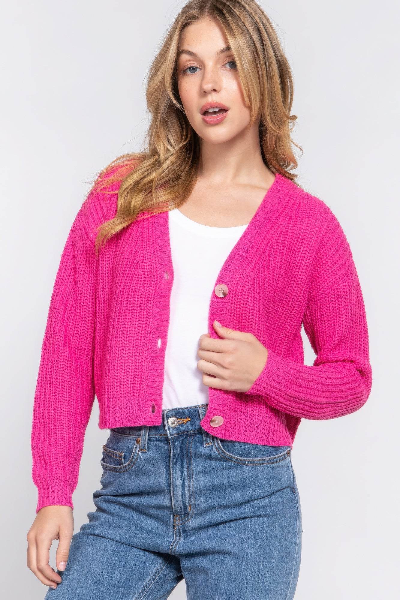 Long slv v-neck sweater cardigan - VacationGrabs