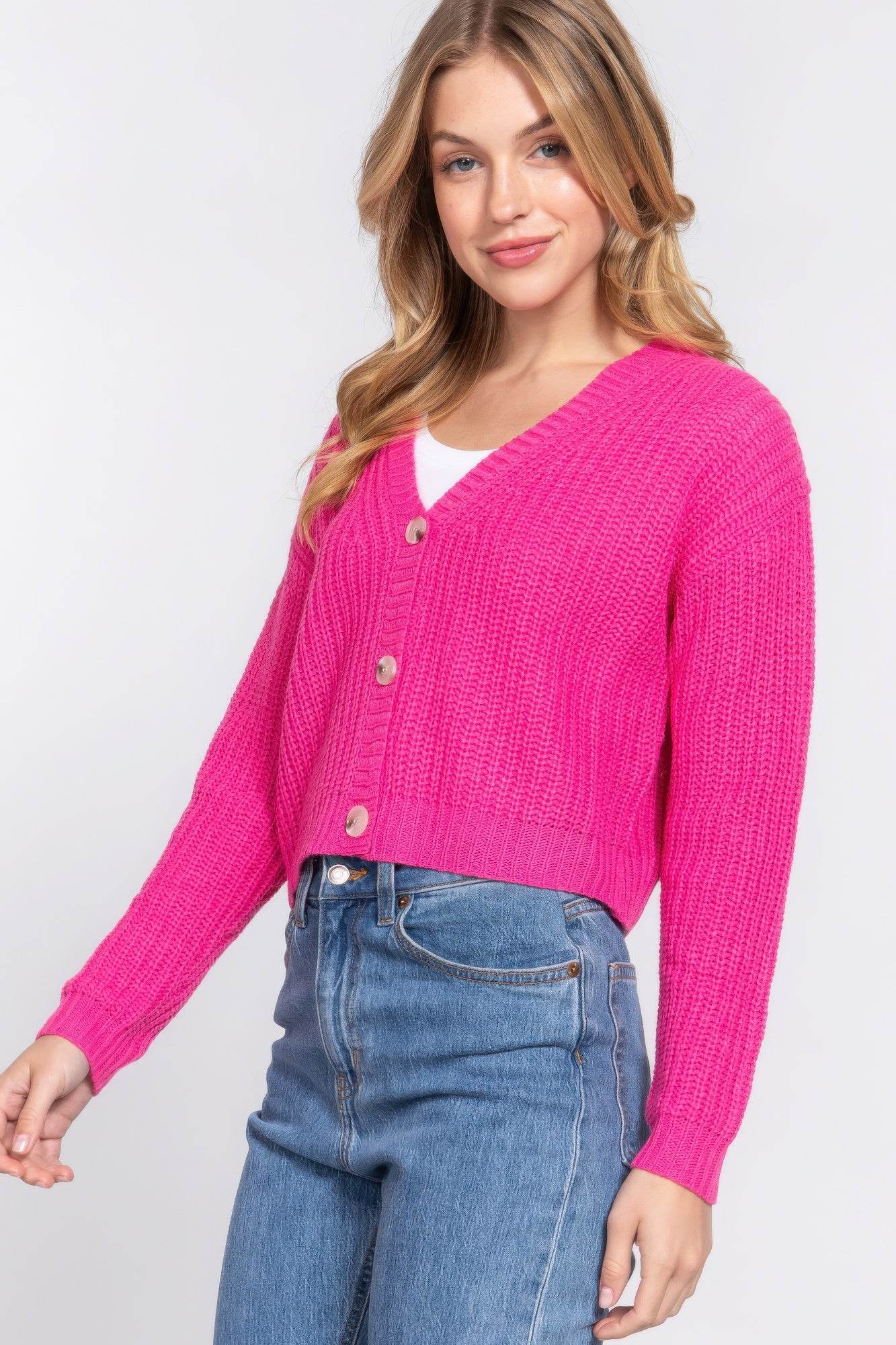 Long slv v-neck sweater cardigan - VacationGrabs