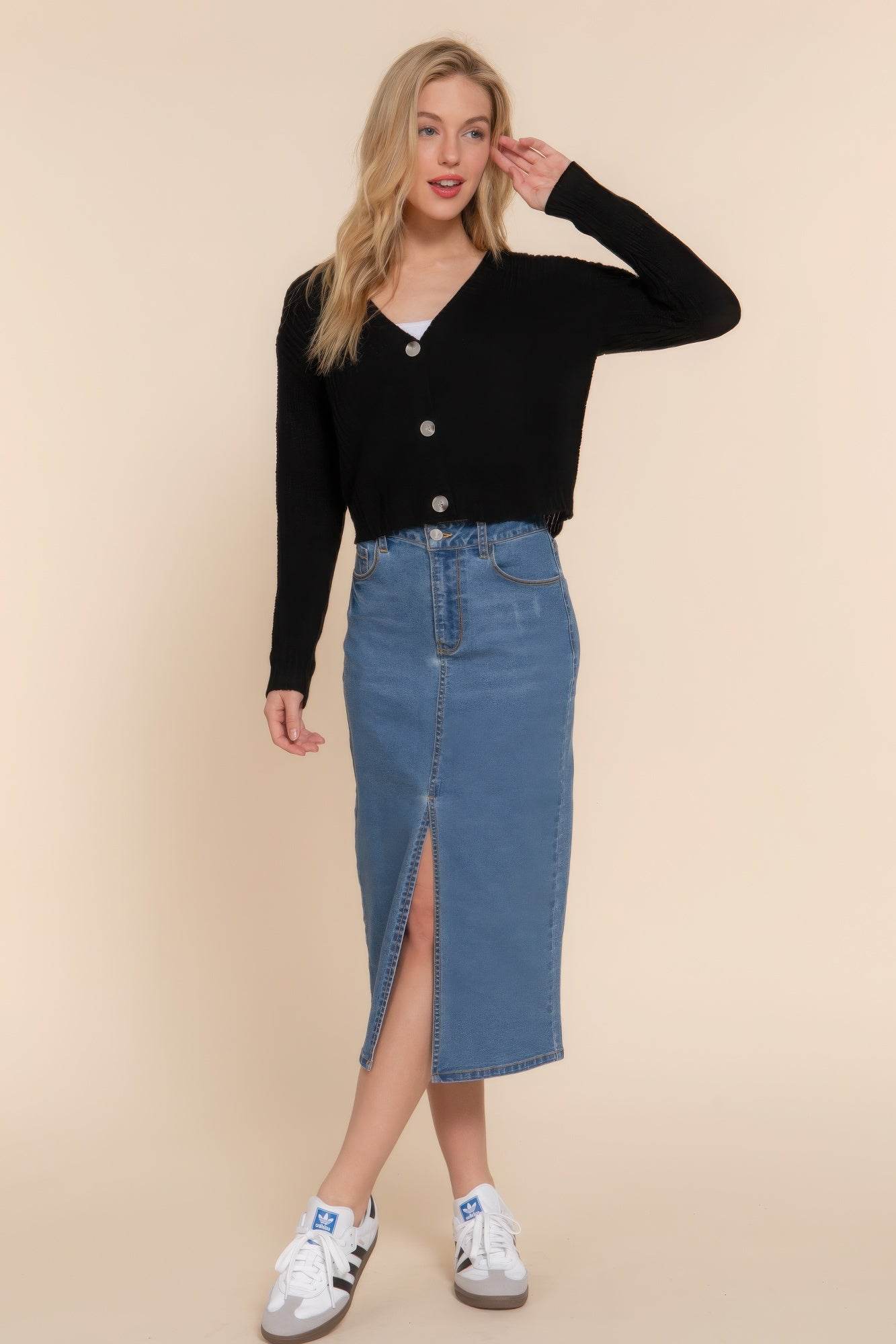 Long slv v-neck sweater cardigan - VacationGrabs