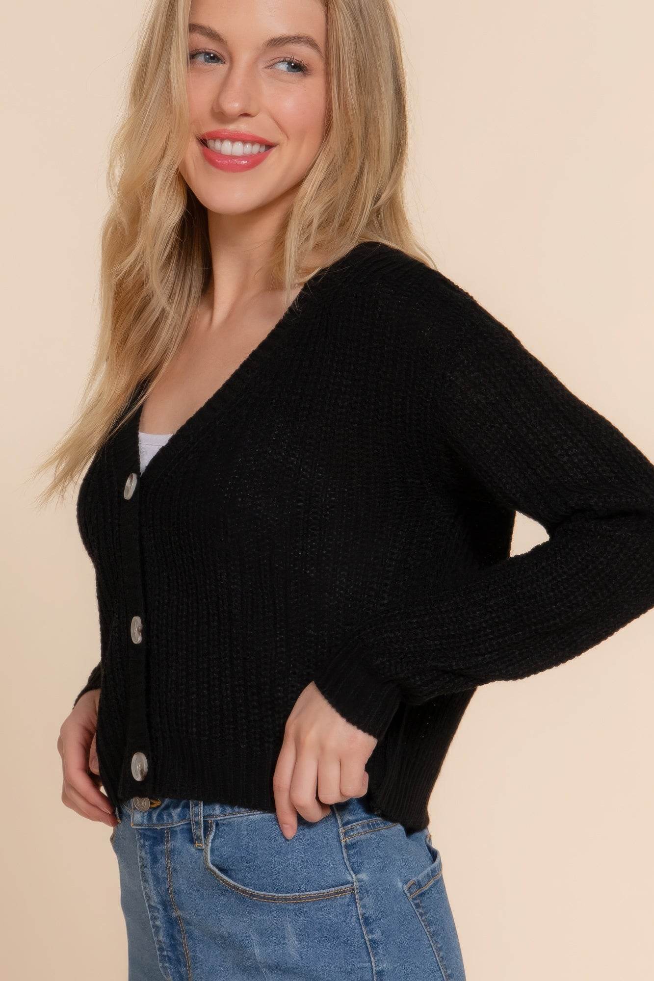 Long slv v-neck sweater cardigan - VacationGrabs