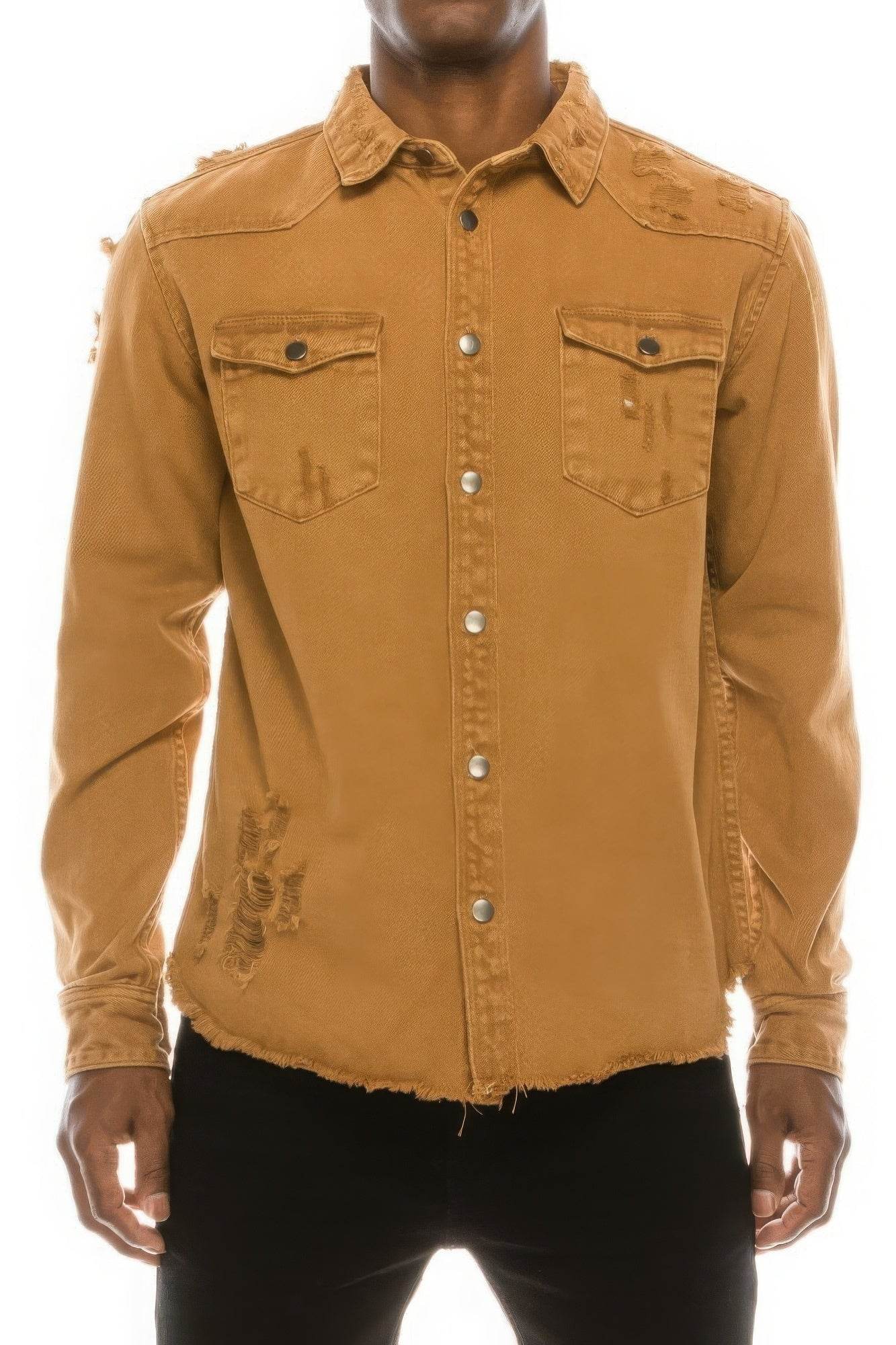 Men's Ripped Denim Overshirt - VacationGrabs