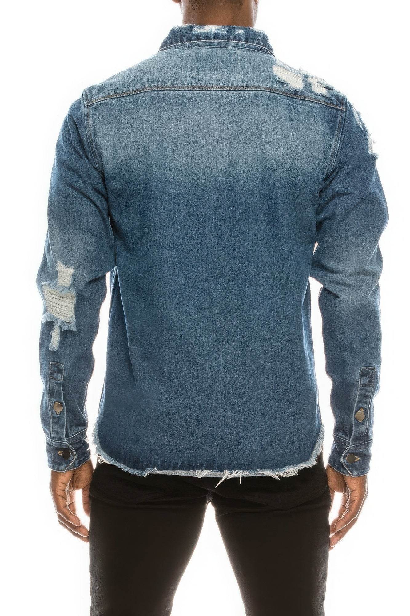 Men's Ripped Denim Overshirt - VacationGrabs