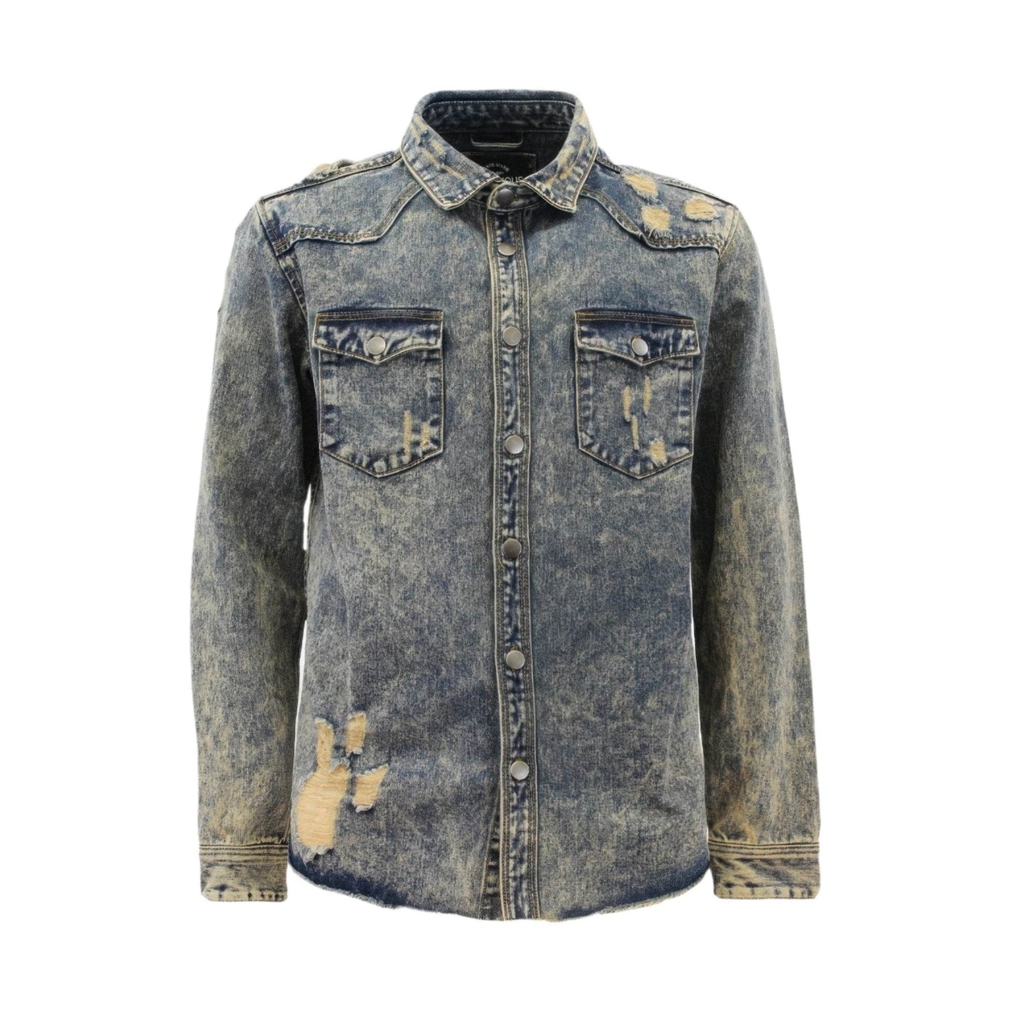 Men's Ripped Denim Overshirt - VacationGrabs