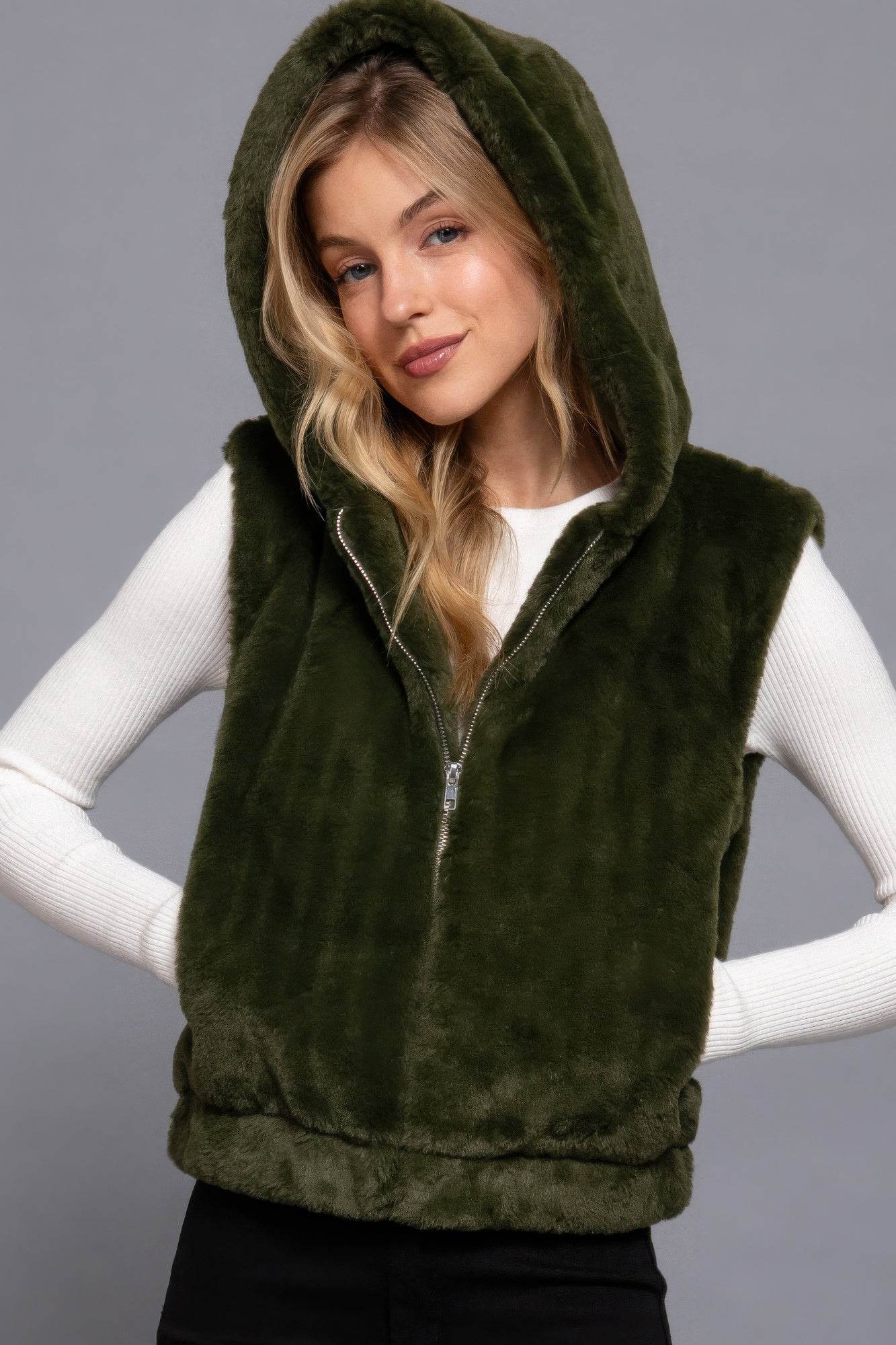 Hoodie Faux Fur Vest - VacationGrabs