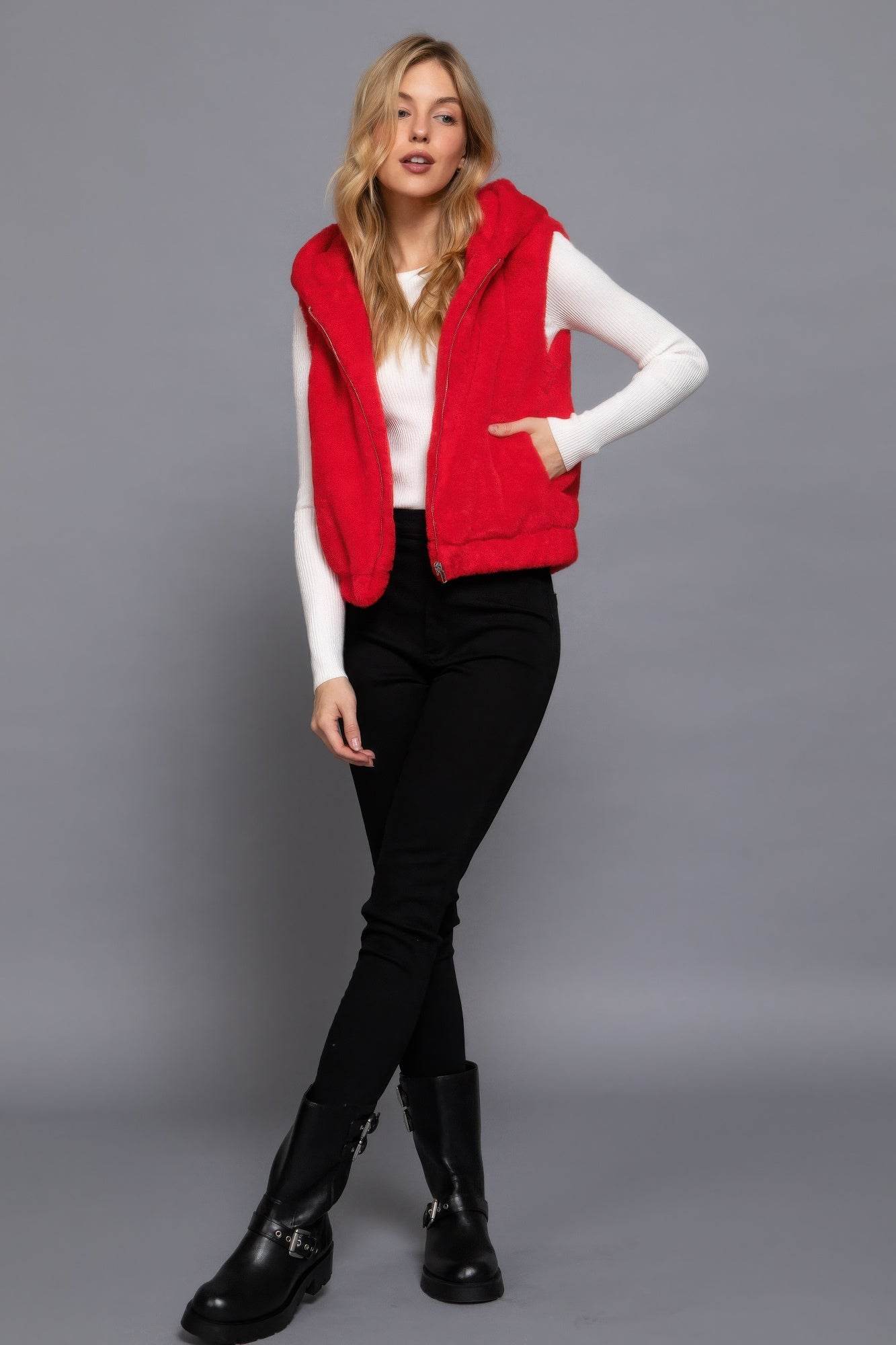 Hoodie Faux Fur Vest - VacationGrabs