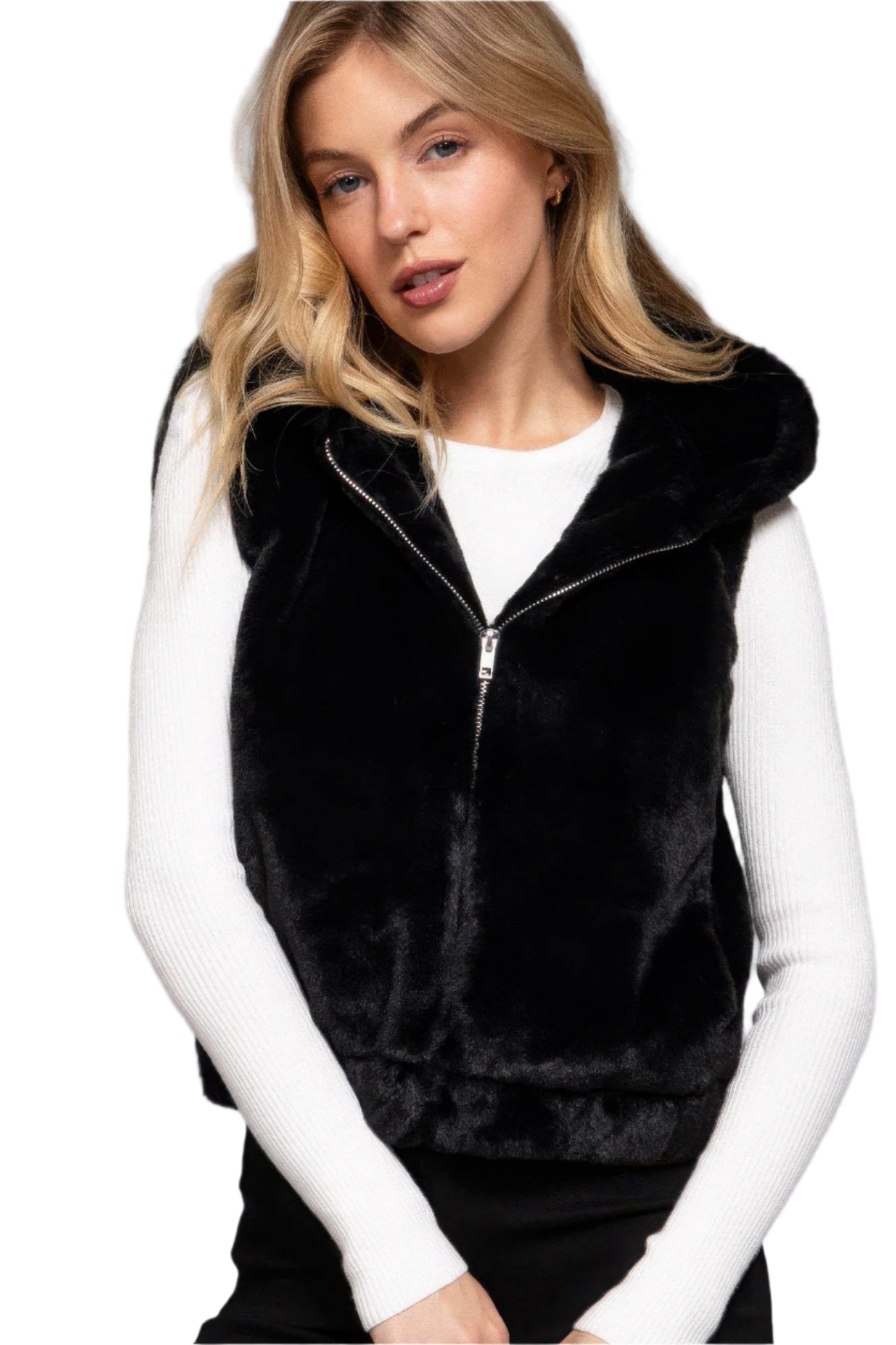 Hoodie Faux Fur Vest - VacationGrabs