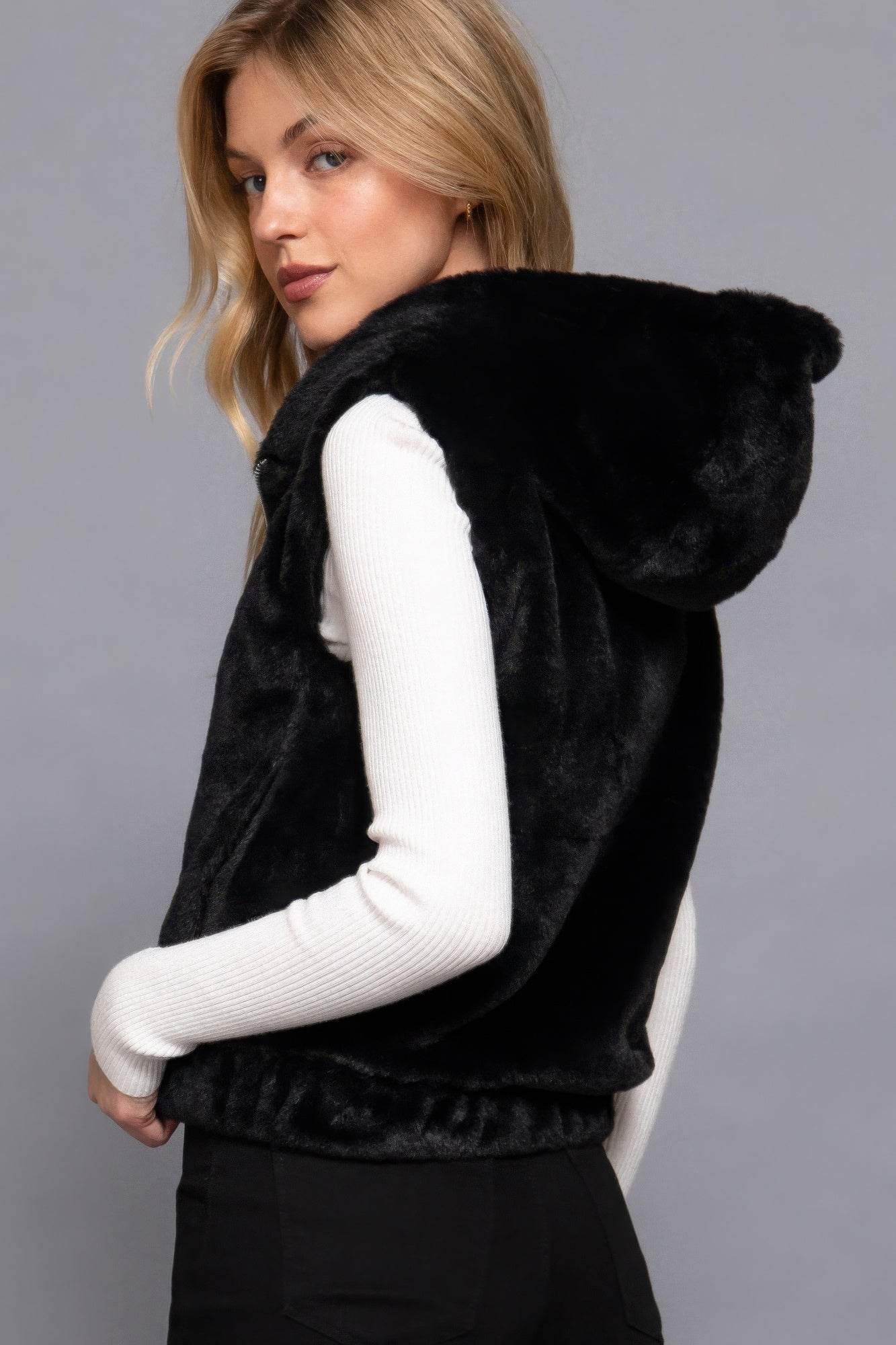Hoodie Faux Fur Vest - VacationGrabs