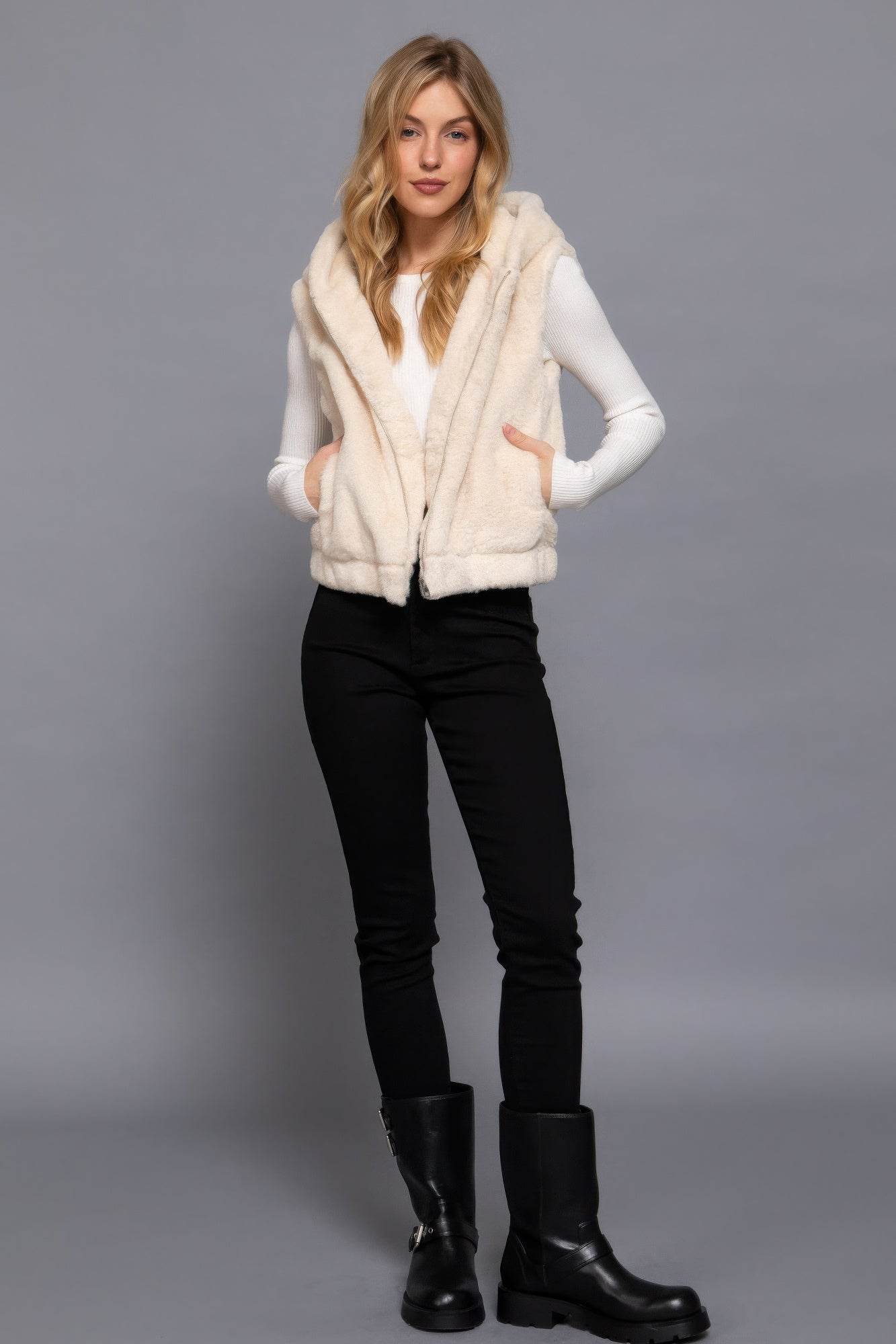 Hoodie Faux Fur Vest - VacationGrabs