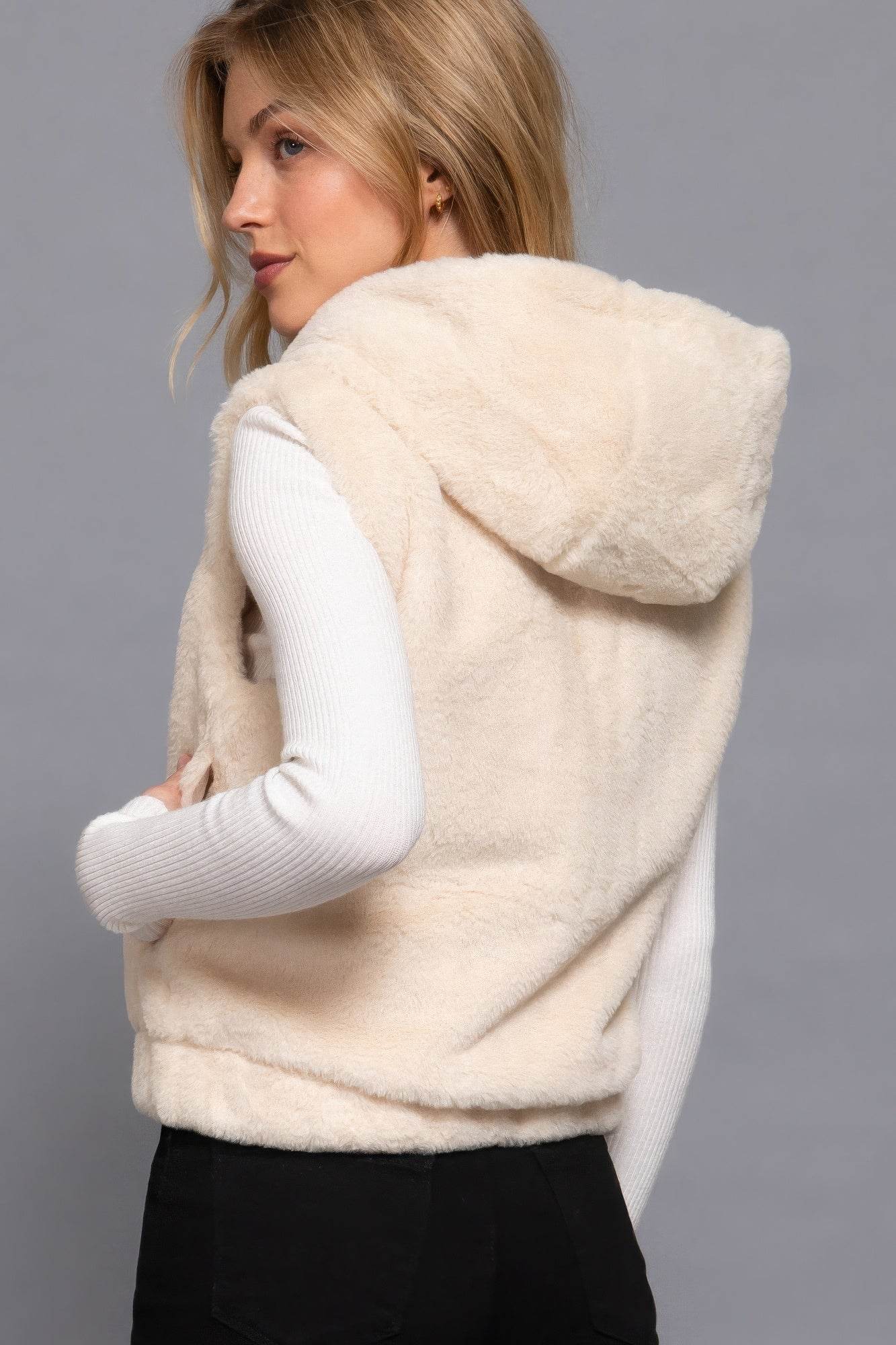 Hoodie Faux Fur Vest - VacationGrabs