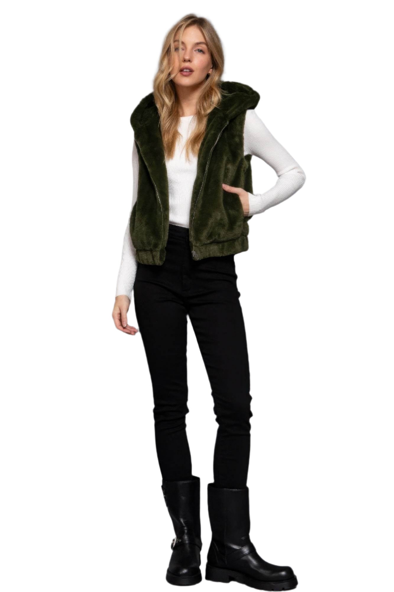 Hoodie Faux Fur Vest - VacationGrabs