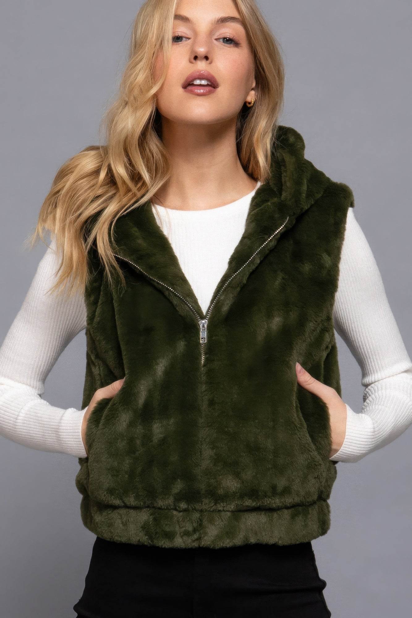 Hoodie Faux Fur Vest - VacationGrabs