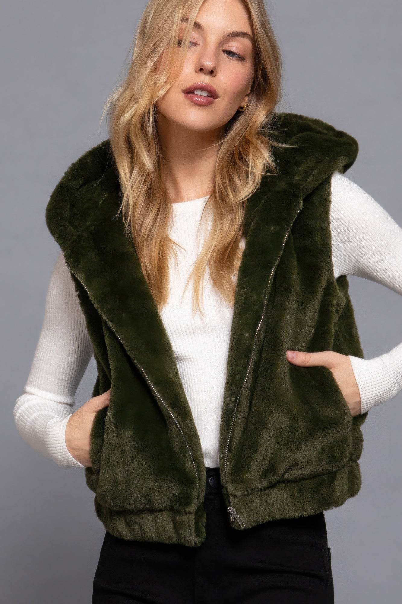 Hoodie Faux Fur Vest - VacationGrabs