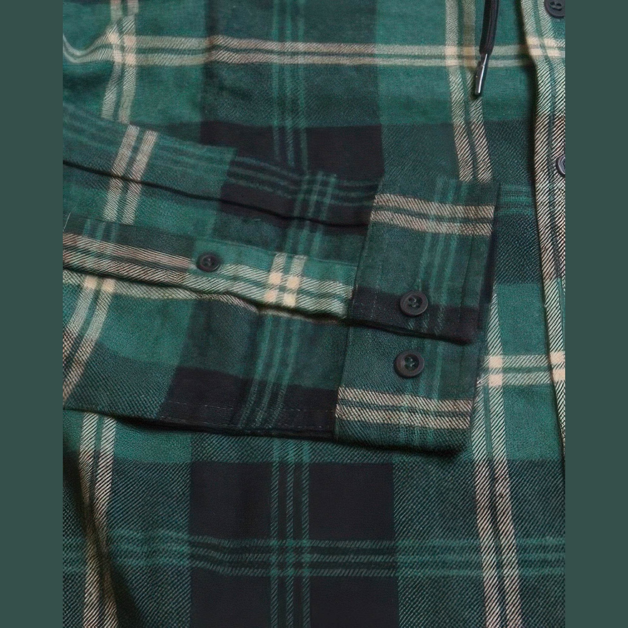 Contrast Pocket Plaid Hooded Shirt - VacationGrabs