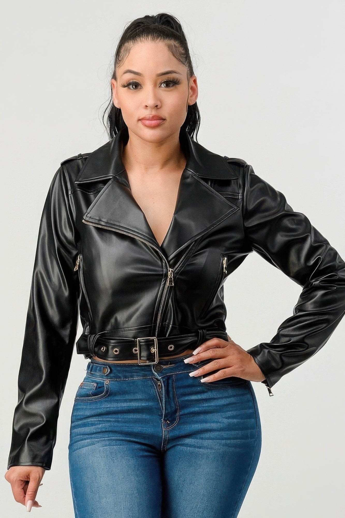 Women's Pu Leather Jacket - VacationGrabs