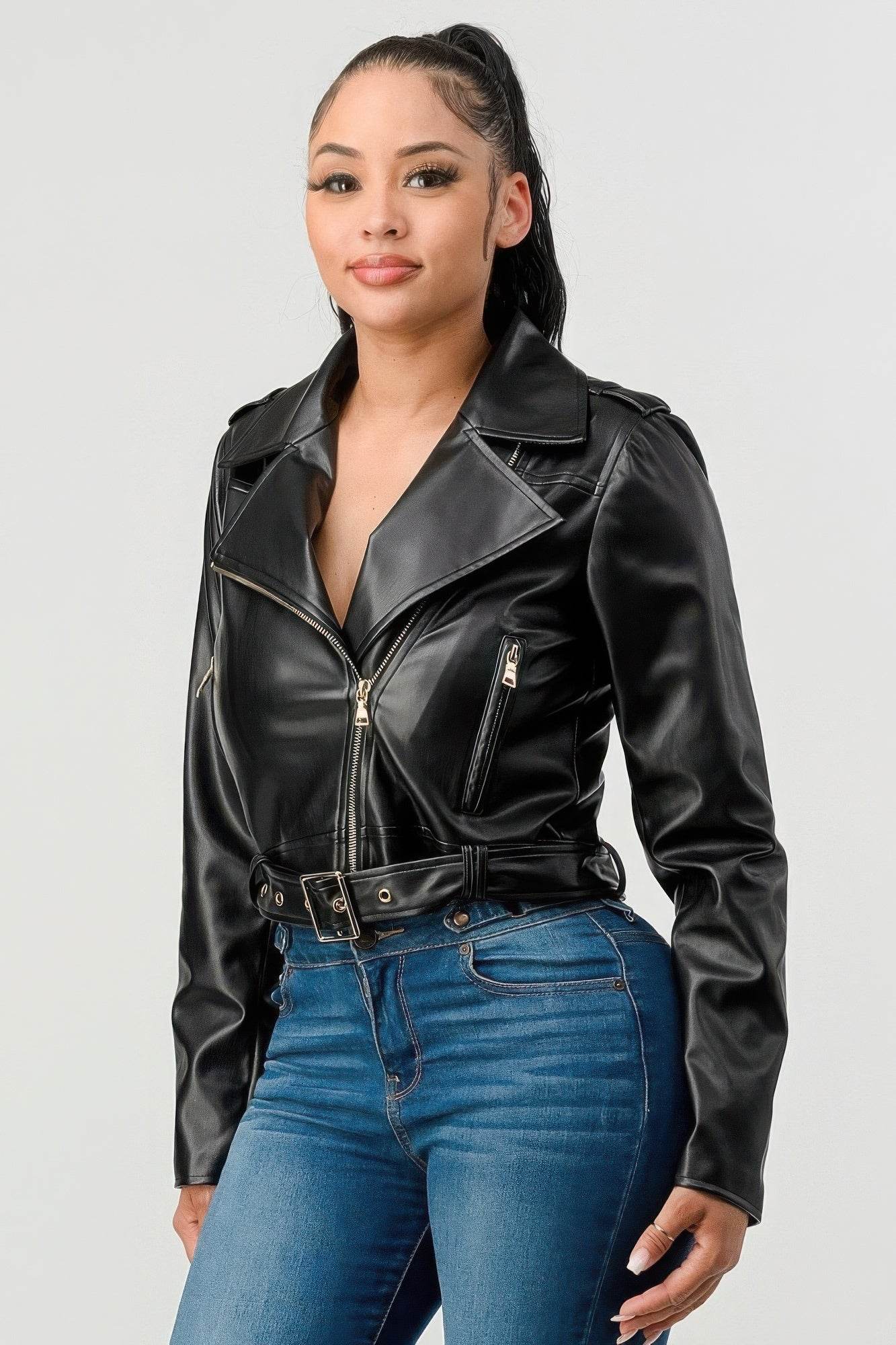 Women's Pu Leather Jacket - VacationGrabs