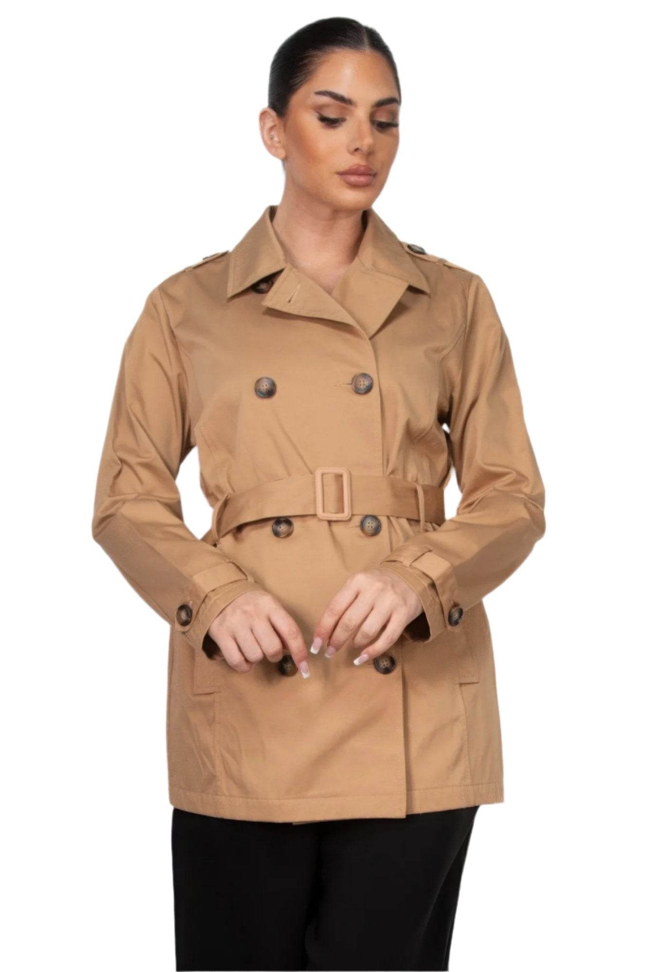Double-breasted Notch Belted Coat - VacationGrabs