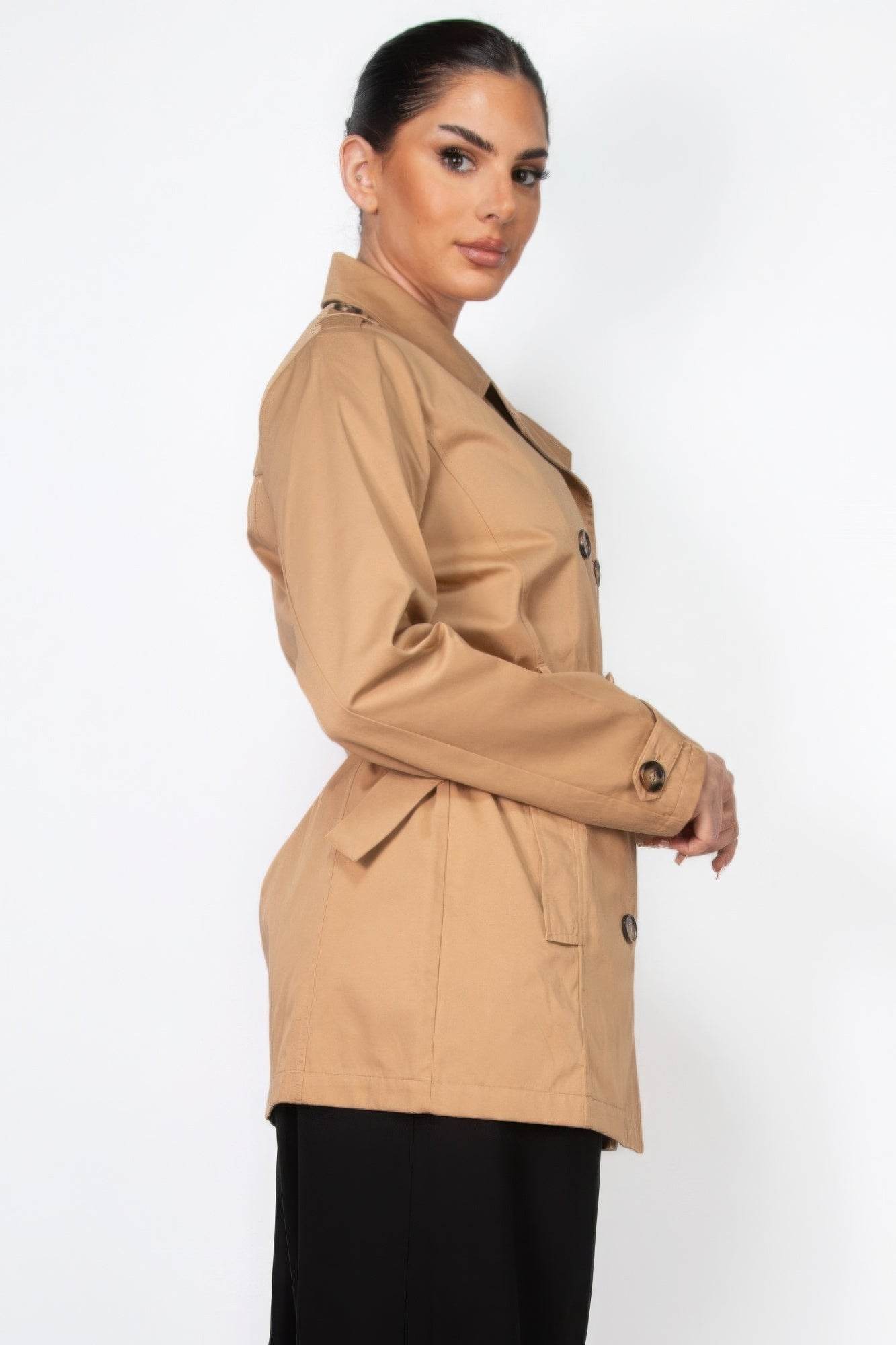 Double-breasted Notch Belted Coat - VacationGrabs