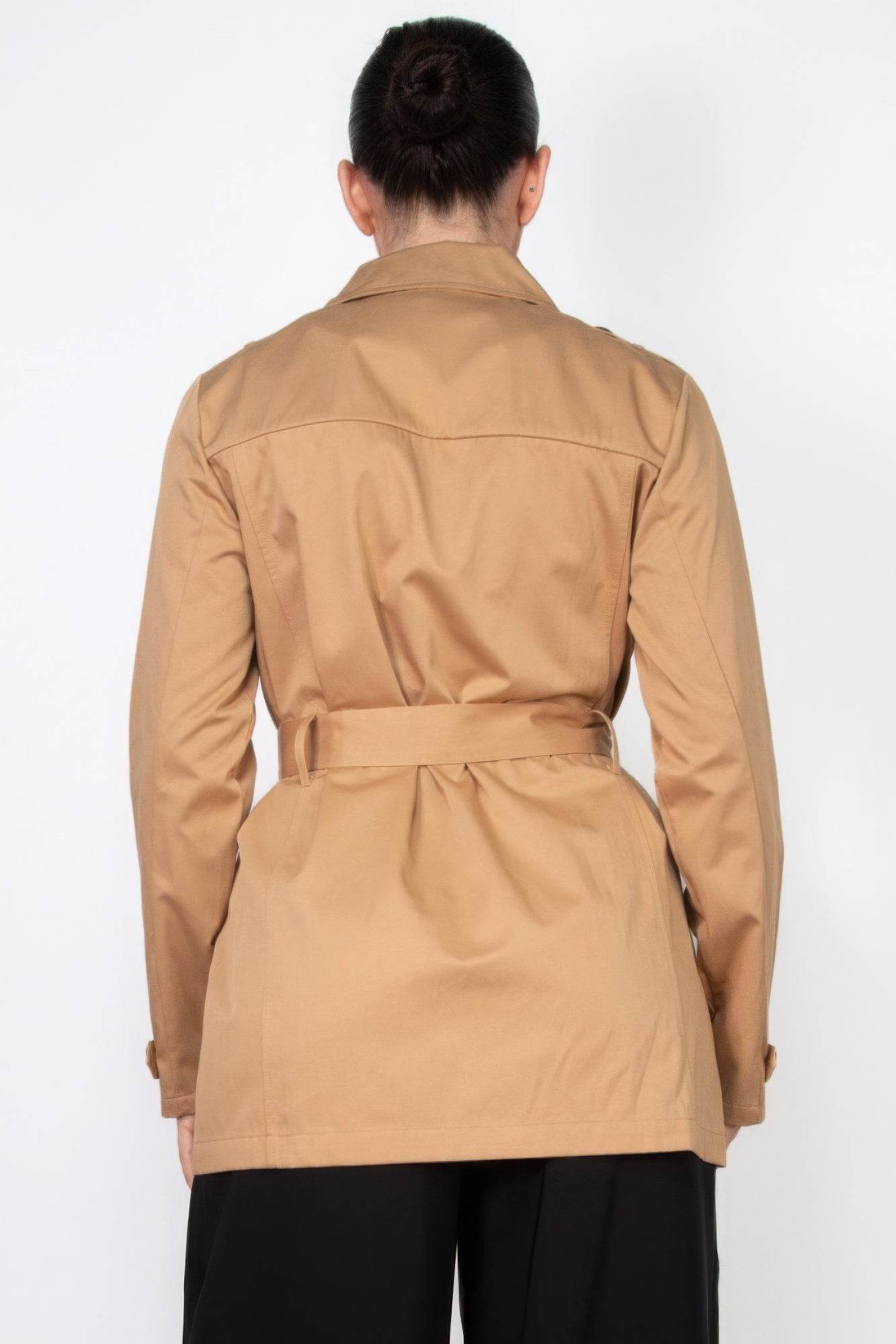 Double-breasted Notch Belted Coat - VacationGrabs