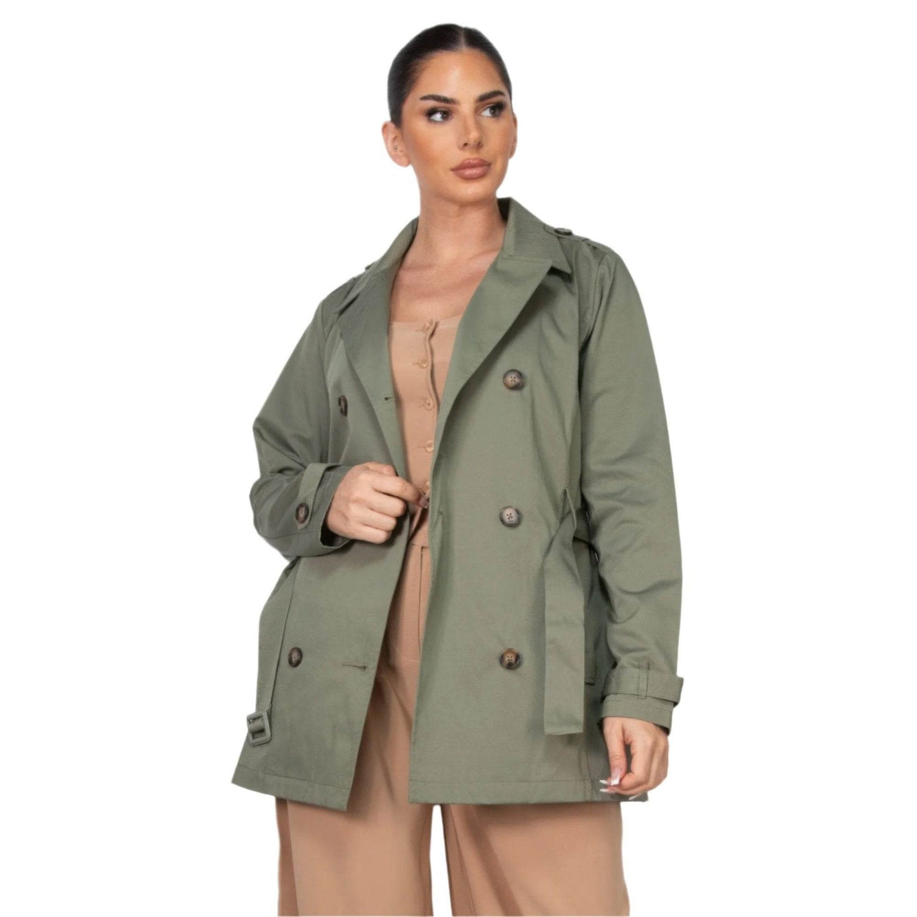 Double-breasted Notch Belted Coat - VacationGrabs