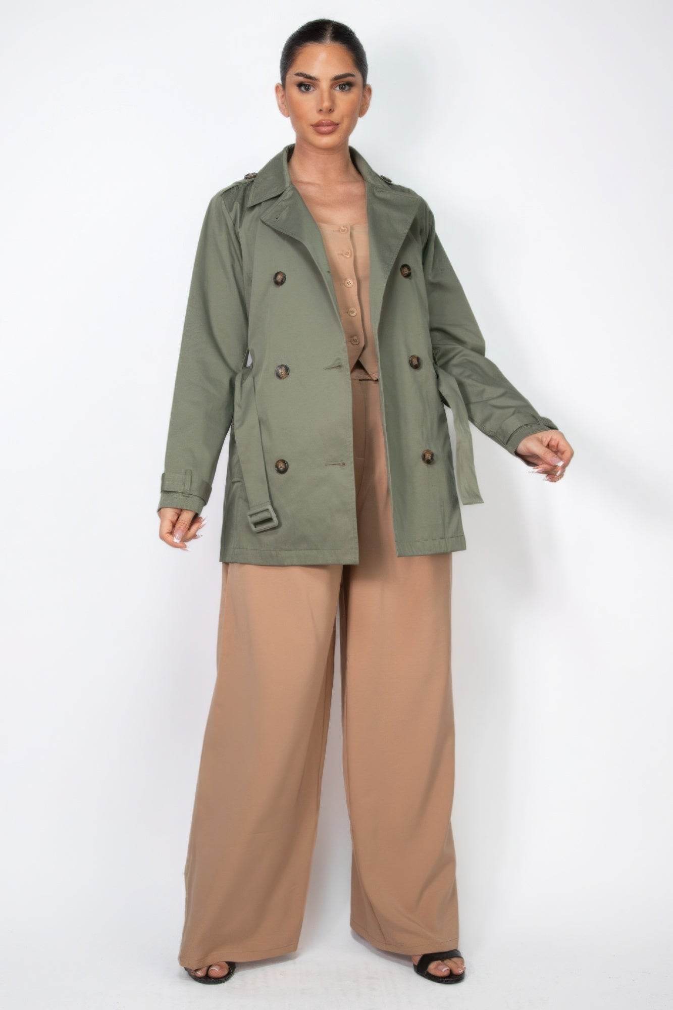 Double-breasted Notch Belted Coat - VacationGrabs