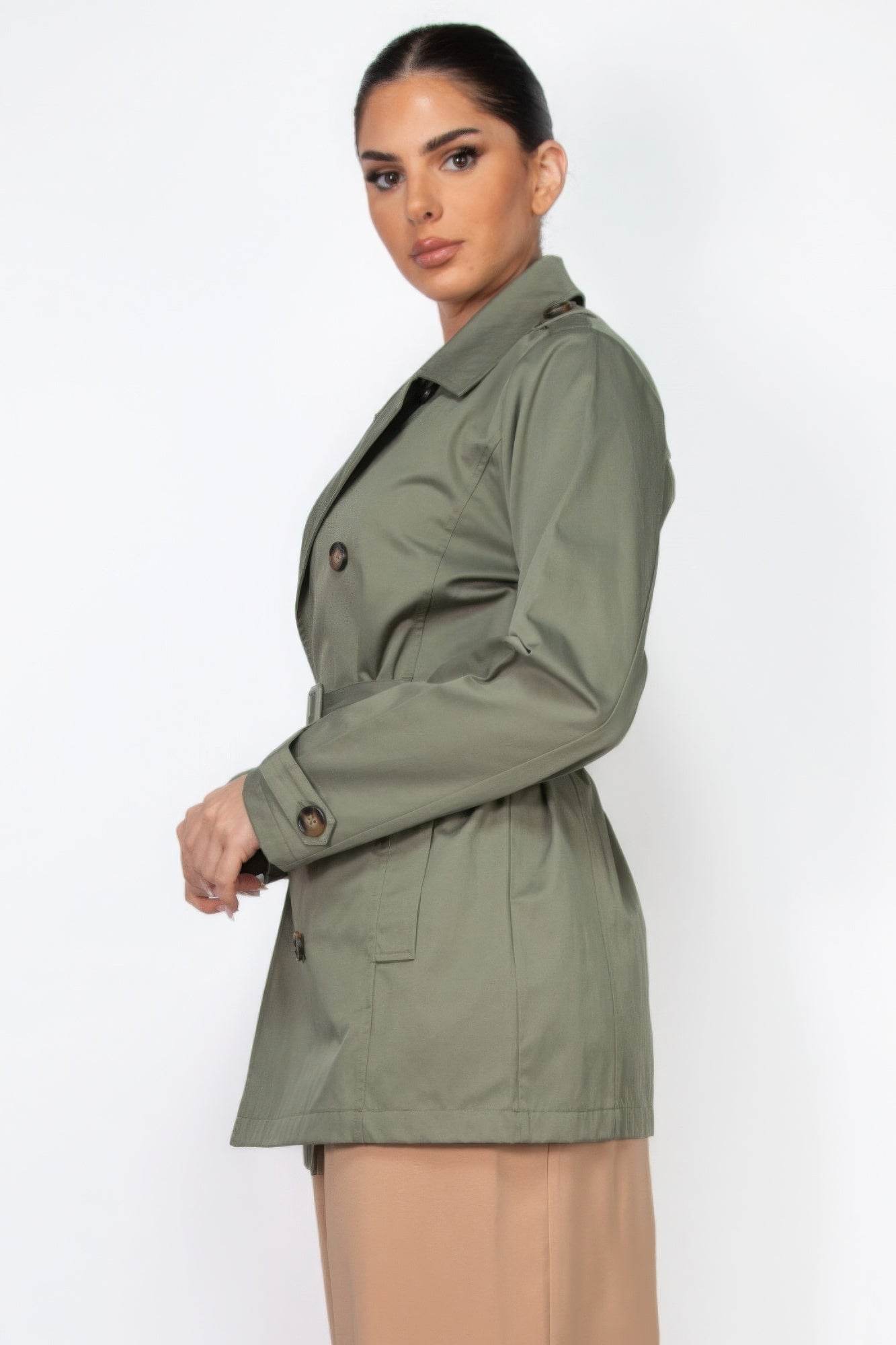 Double-breasted Notch Belted Coat - VacationGrabs