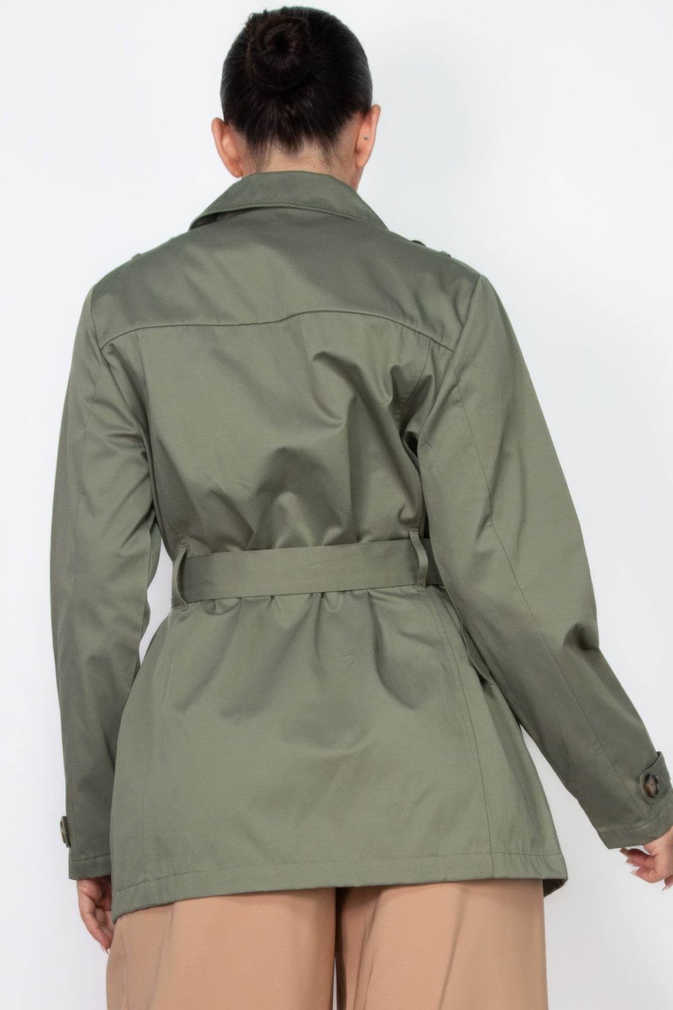 Double-breasted Notch Belted Coat - VacationGrabs