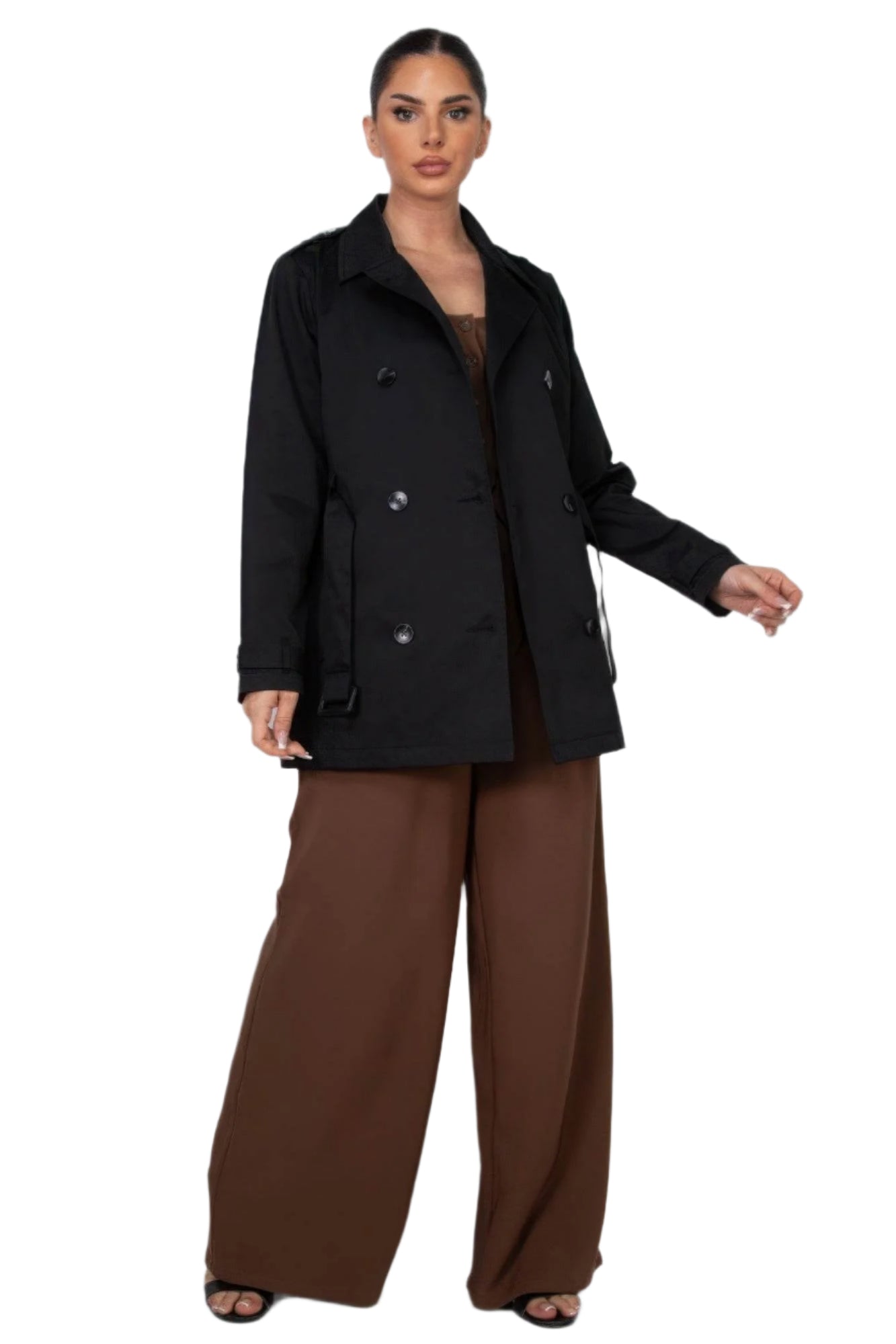 Double-breasted Notch Belted Coat - VacationGrabs