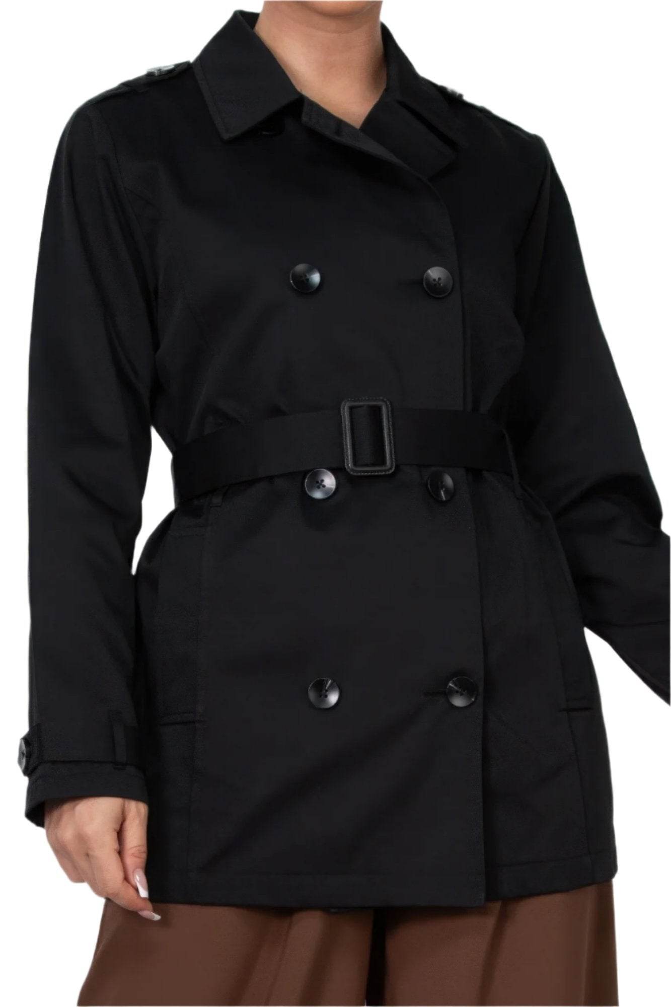 Double-breasted Notch Belted Coat - VacationGrabs