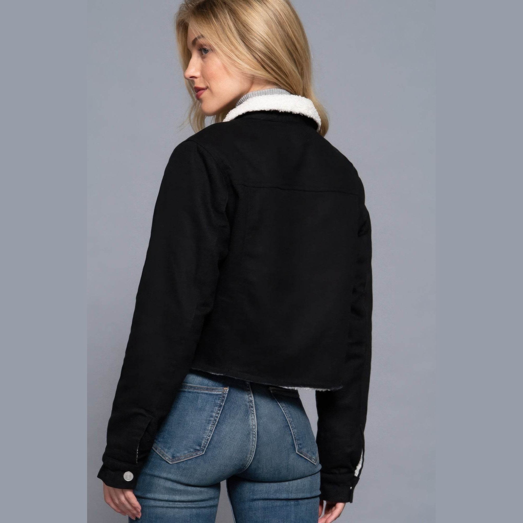 Button Closure Sherpa-lined Twill Jacket - VacationGrabs