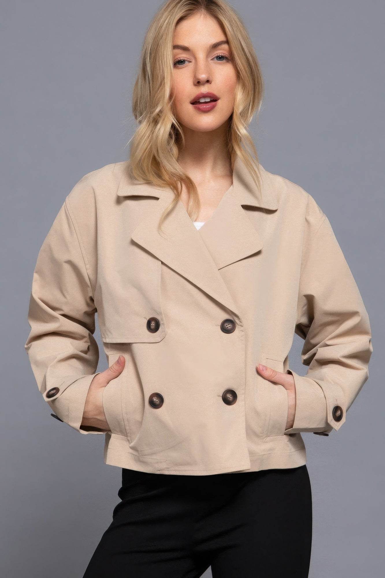 Double Breasted Short Trench Jacket - VacationGrabs