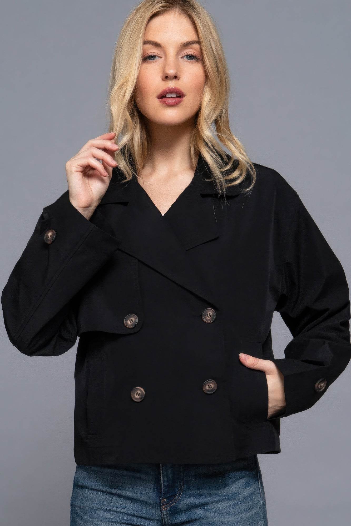 Double Breasted Short Trench Jacket - VacationGrabs